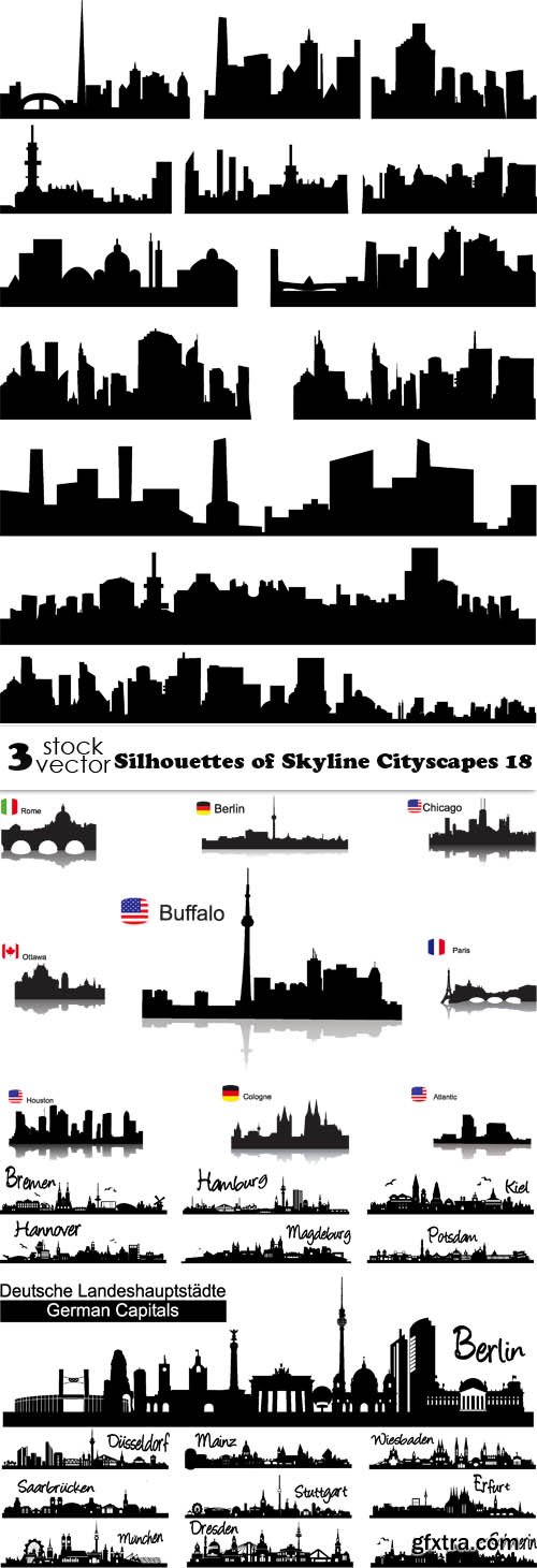 Vectors - Silhouettes of Skyline Cityscapes 18