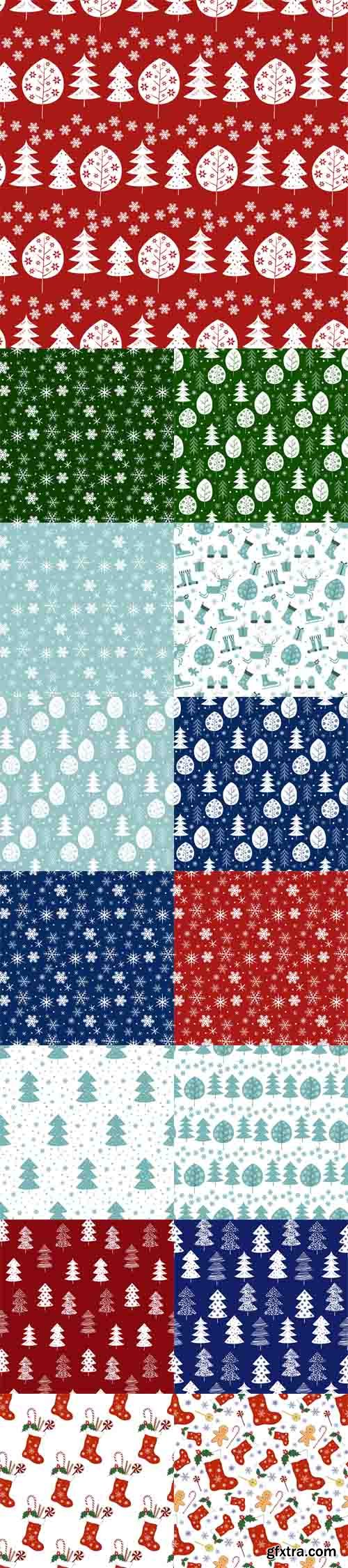 Vector Set - Christmas Seamless Pattern with Snowflakes and Trees