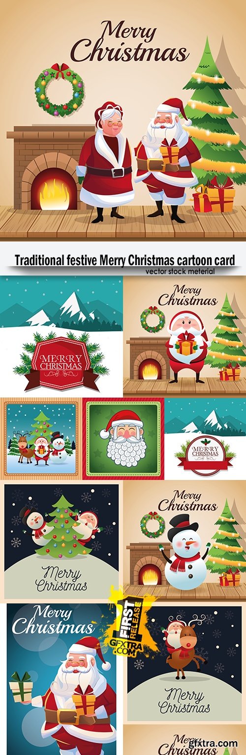 Traditional festive Merry Christmas cartoon card