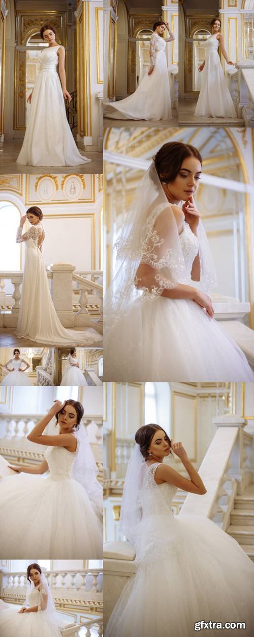 Beautiful Young Woman Bride in Luxury Wedding Dress