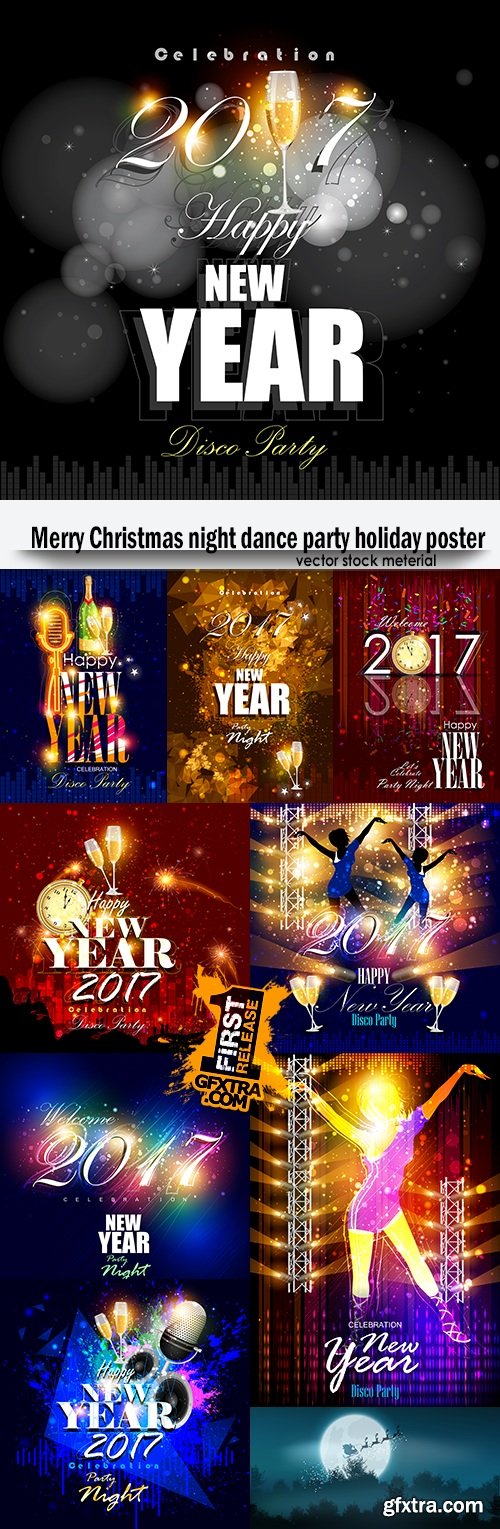 Merry Christmas night dance party holiday poster
