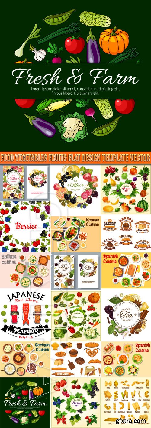 Food vegetables fruits flat design template vector