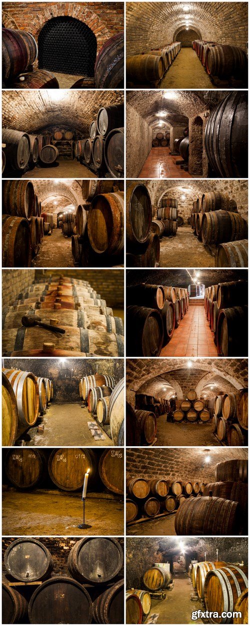 Wine cellar and wine barrels - 14xUHQ JPEG Photo Stock