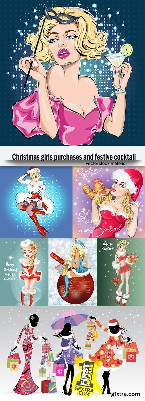 Christmas girls purchases and festive cocktail