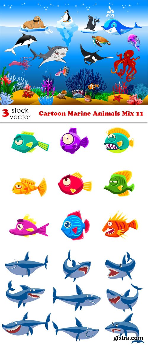 Vectors - Cartoon Marine Animals Mix 11