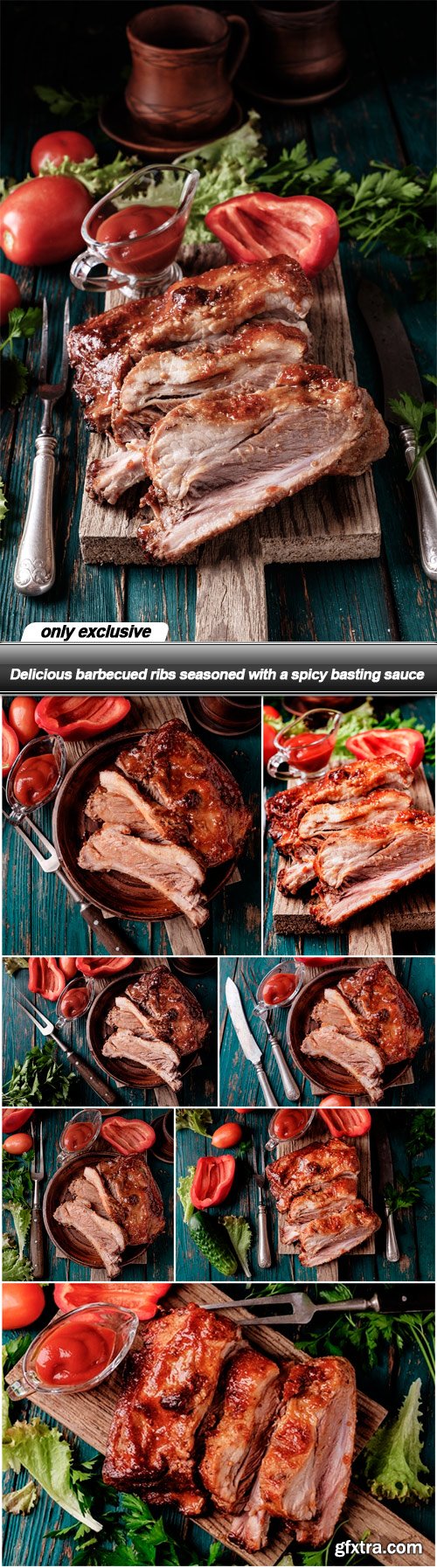 Delicious barbecued ribs seasoned with a spicy basting sauce - 8 UHQ JPEG