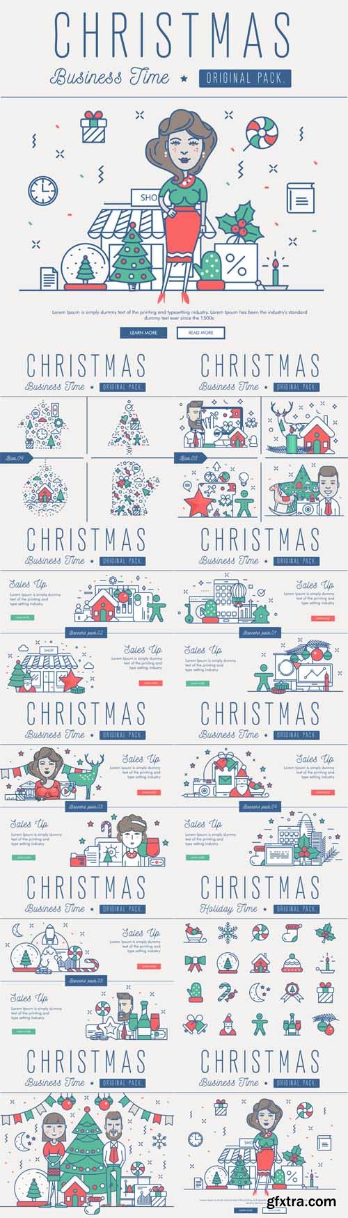 Vector Set - Modern Excellent Happy Christmas Business Time 2