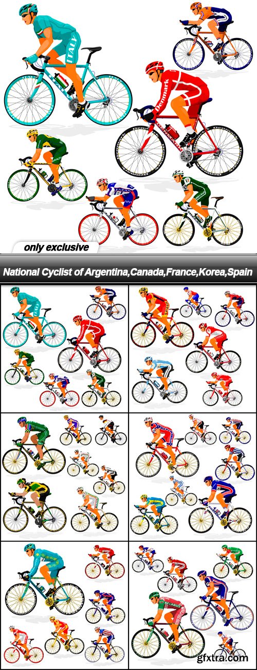 National Cyclist of Argentina,Canada,France,Korea,Spain - 6 EPS