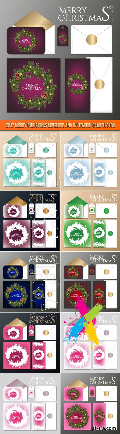 2017 Merry Christmas envelope and invitation card vector