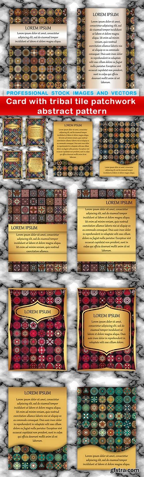 Card with tribal tile patchwork abstract pattern - 7 EPS