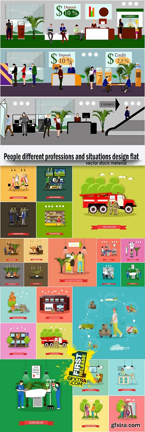 People different professions and situations design flat
