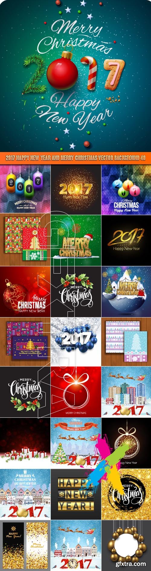 2017 Happy New Year and Merry Christmas vector background 40