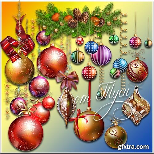 Multi-colored Christmas balls - Clipart PSD