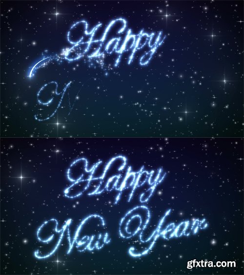 Happy New Year Beautiful Text Appearance Animation in the Night Winter Sky