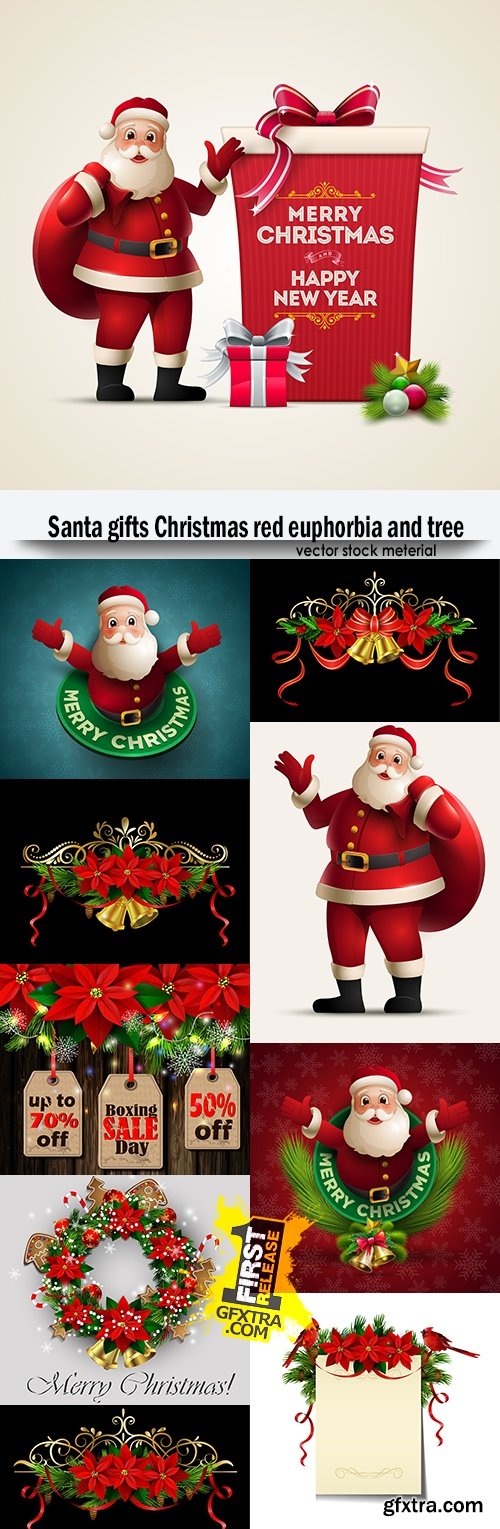 Santa gifts Christmas red euphorbia and tree