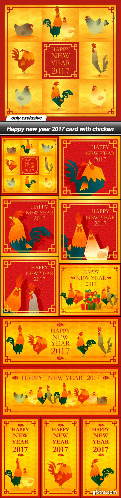 Happy new year 2017 card with chicken - 11 EPS