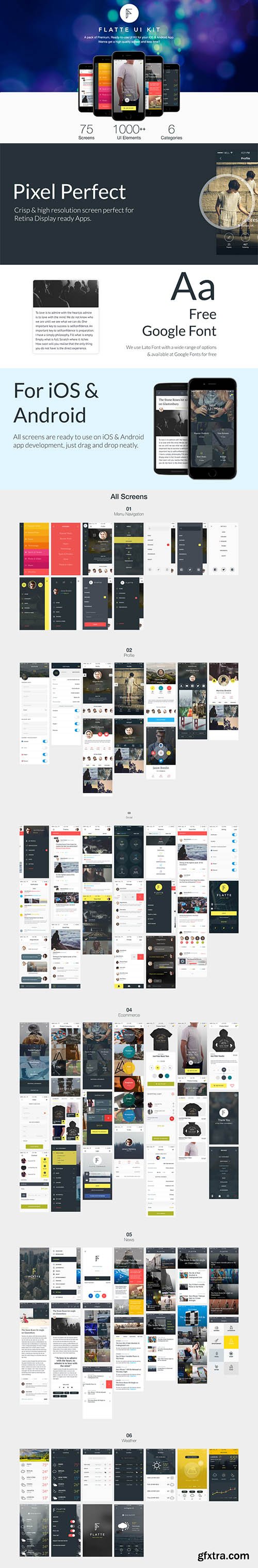 Flatte UI Kit - 75 Screen iOS Mobile App UI Kit