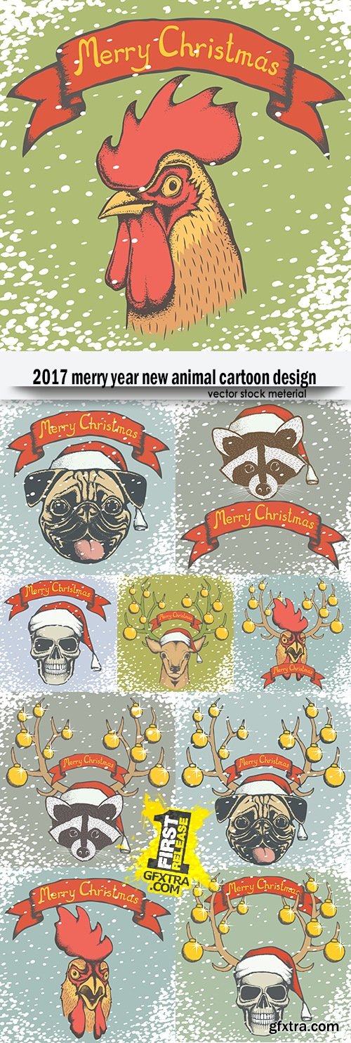 2017 merry year new animal cartoon design