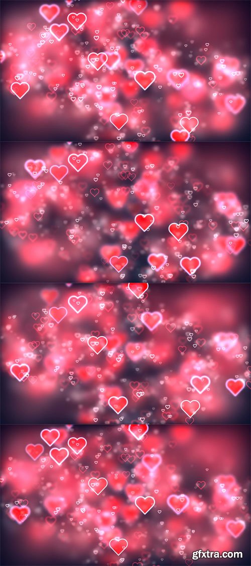 Valentine\'s day background, flying abstract hearts and particles