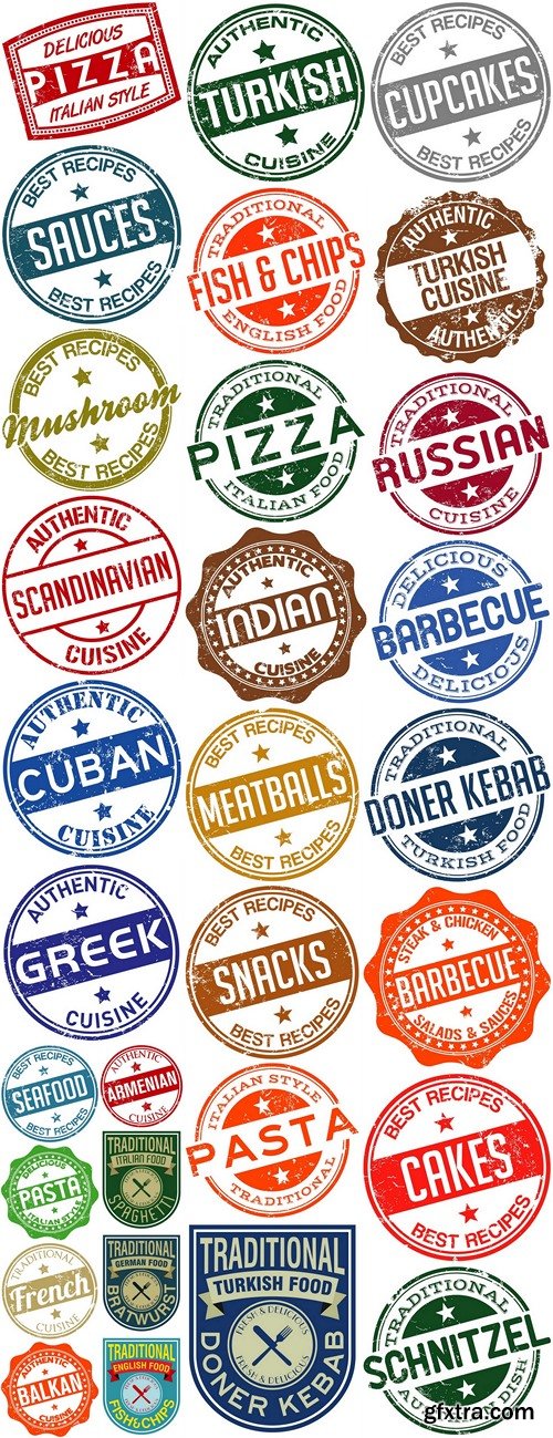 Stamps, labels, logos and traditional dishes of the world cuisine 2