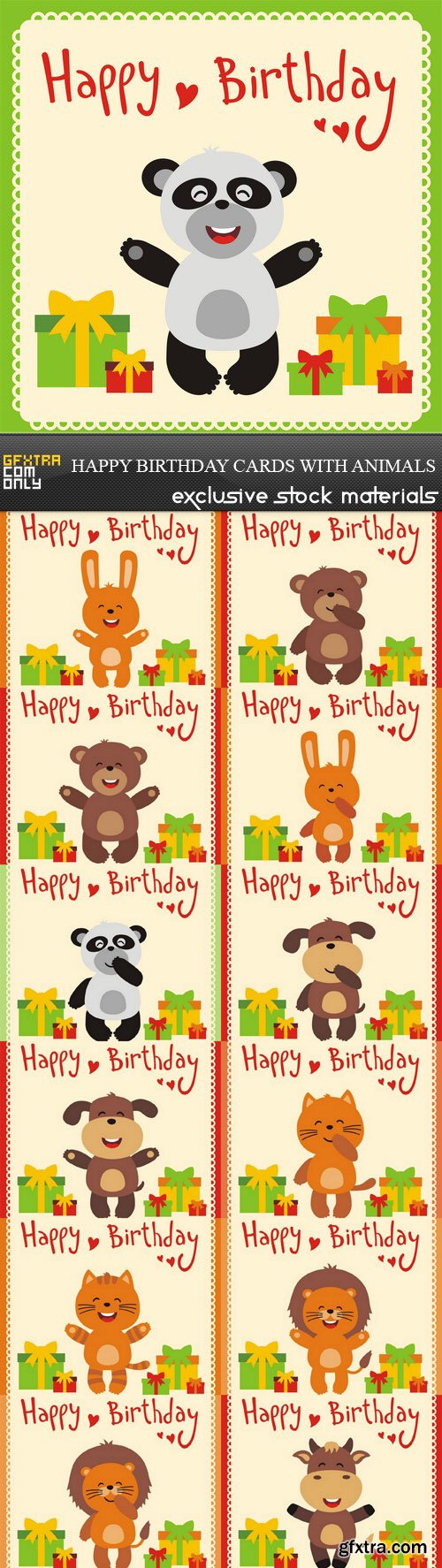 Happy Birthday Cards with Animals - 13xEPS