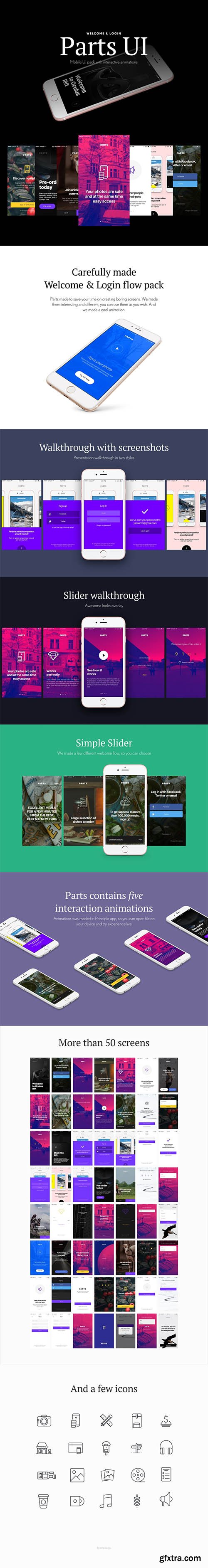 Parts UI Mobile Kit - Mobile UI kit with interaction animations