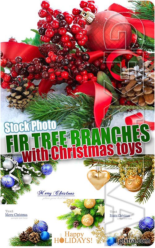 Fir tree branches with Christmas toys - UHQ Stock Photo
