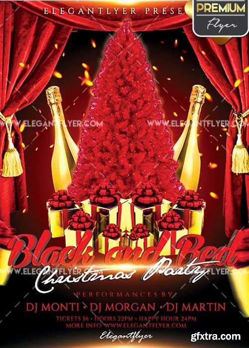 Black and Red Christmas Party V2 Flyer PSD Template + Facebook Cover