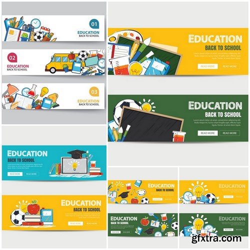 Back to School Banners - 5xEPS Vector Stock