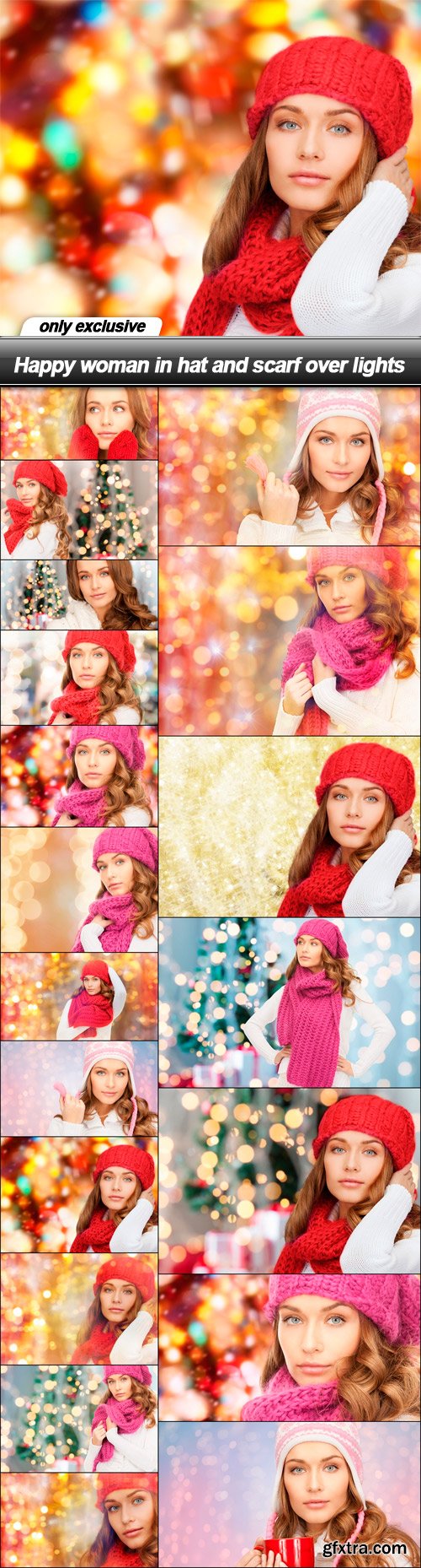 Happy woman in hat and scarf over lights - 19 UHQ JPEG