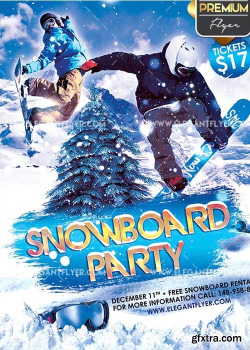 Snowboard Party V2 Flyer PSD Template + Facebook Cover