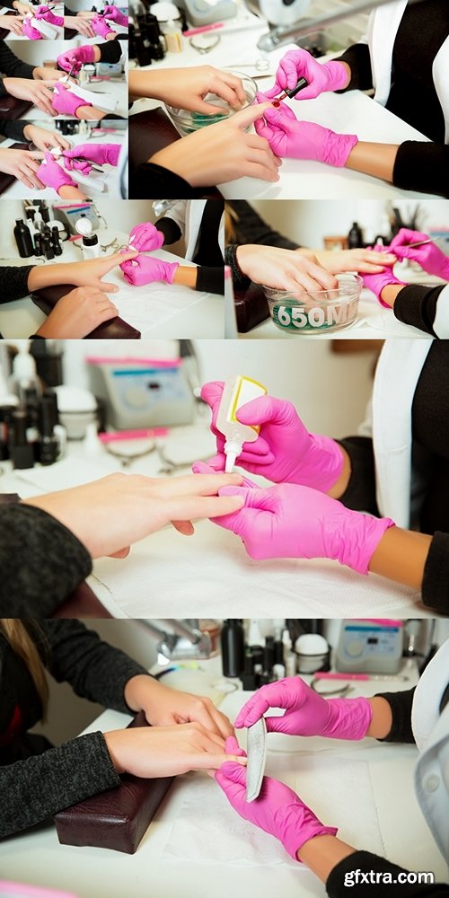 Manicurist applies a lok on nails