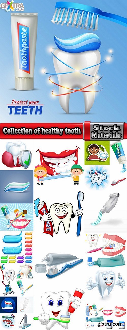 Collection of healthy tooth toothpaste oral hygiene 25 EPS
