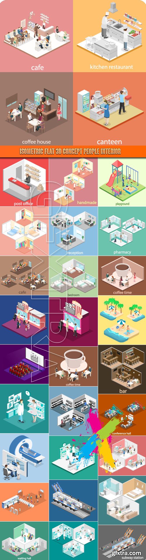 Isometric flat 3D concept people interior vector
