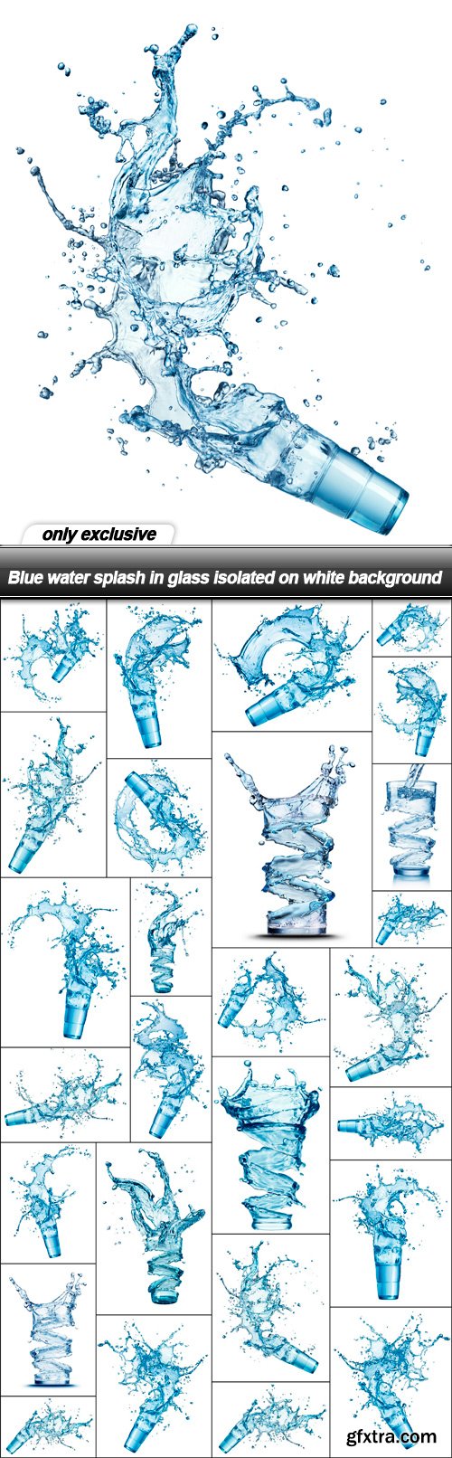 Blue water splash in glass isolated on white background - 27 UHQ JPEG
