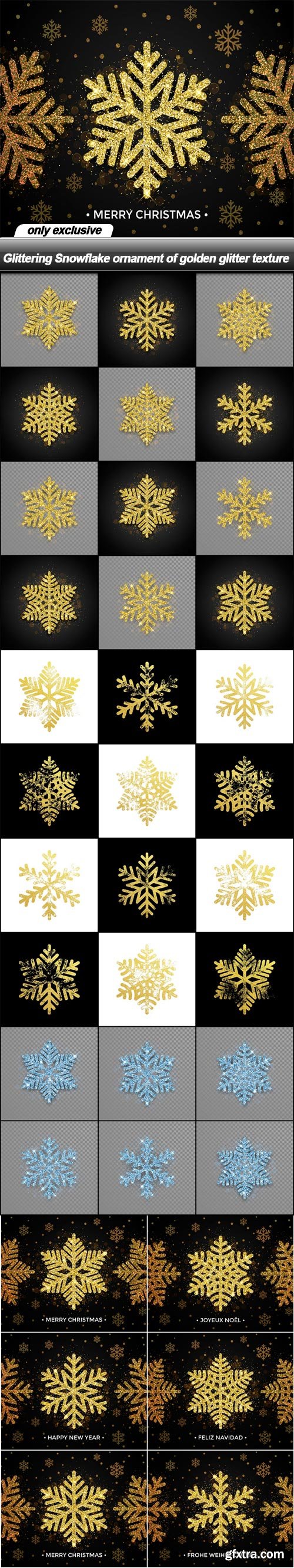Glittering Snowflake ornament of golden glitter texture - 36 EPS