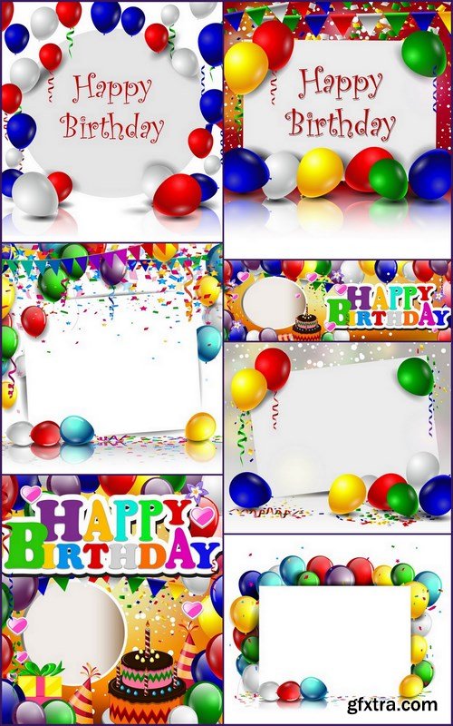 Birthday with Ballons and Blank Sign - 7 EPS Vector Stock
