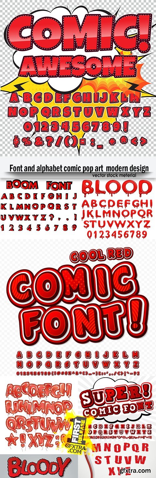 Font and alphabet comic pop art modern design
