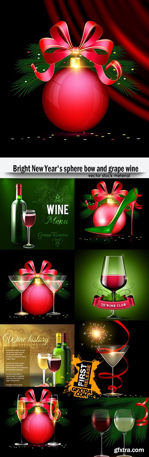 Bright New Year\'s sphere bow and grape wine
