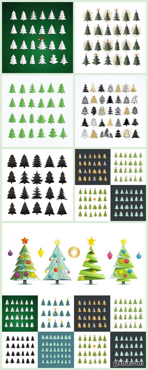 Big set of different christmas trees silhouette 7X EPS