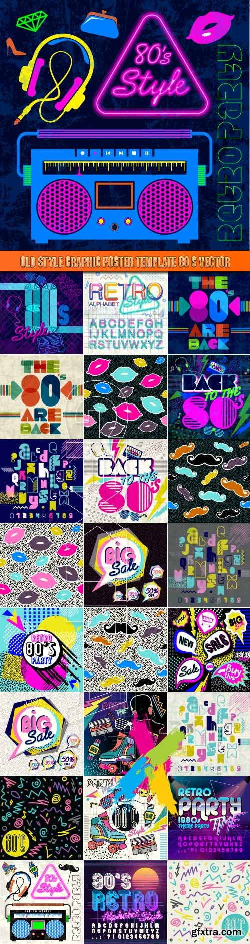 Old style graphic poster template 80 s vector