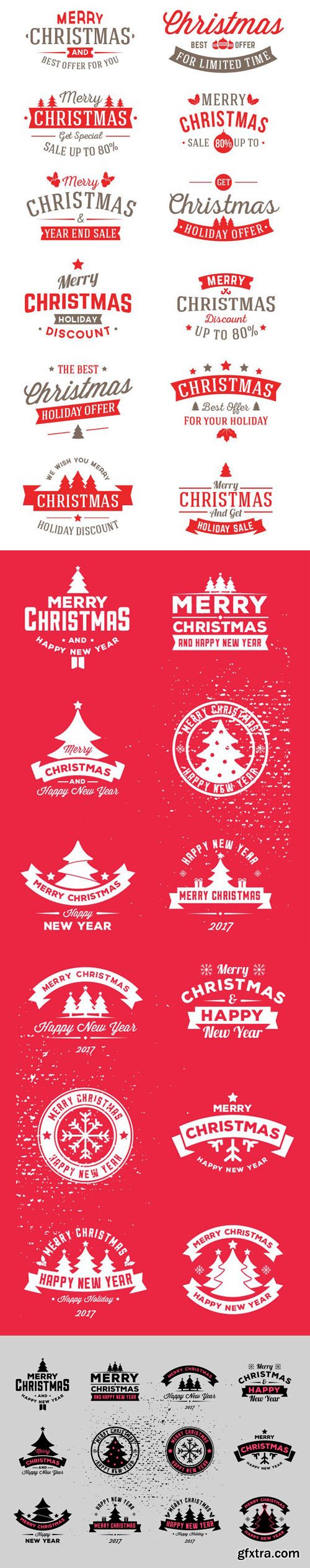 Typographic Christmas Offer & Discount Badges Vector