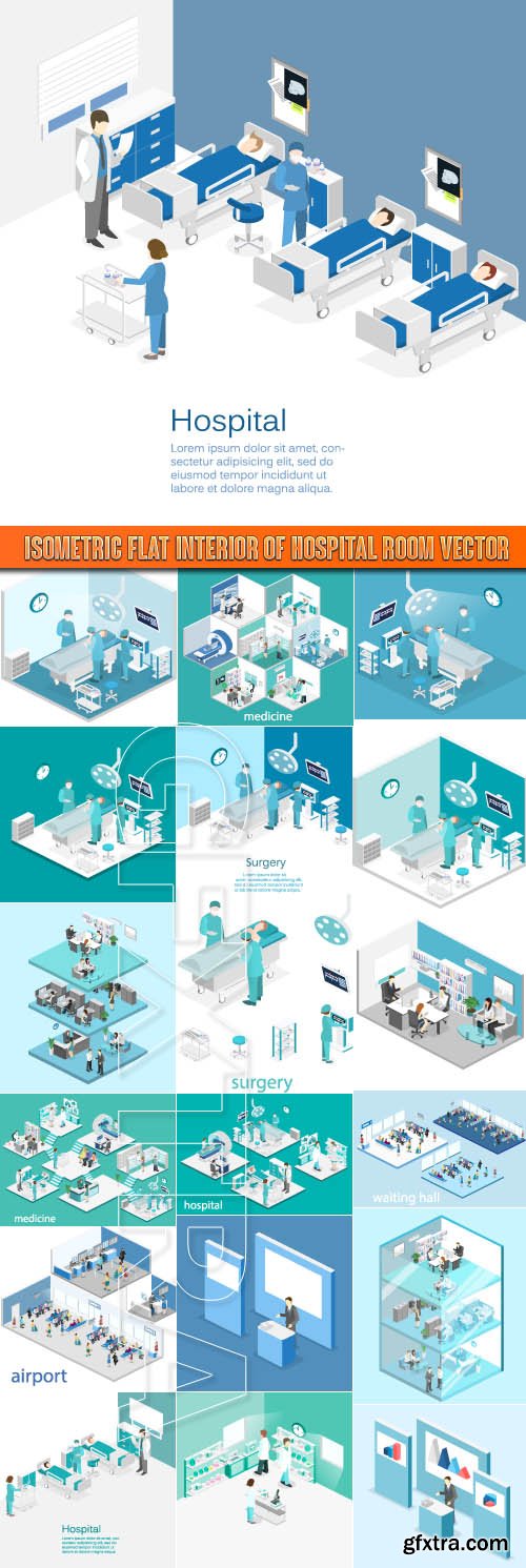 Isometric flat interior of hospital room vector