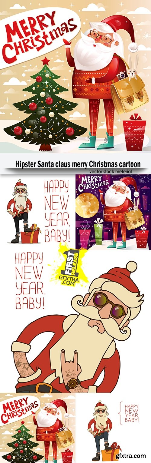 Hipster Santa Claus merry Christmas cartoon