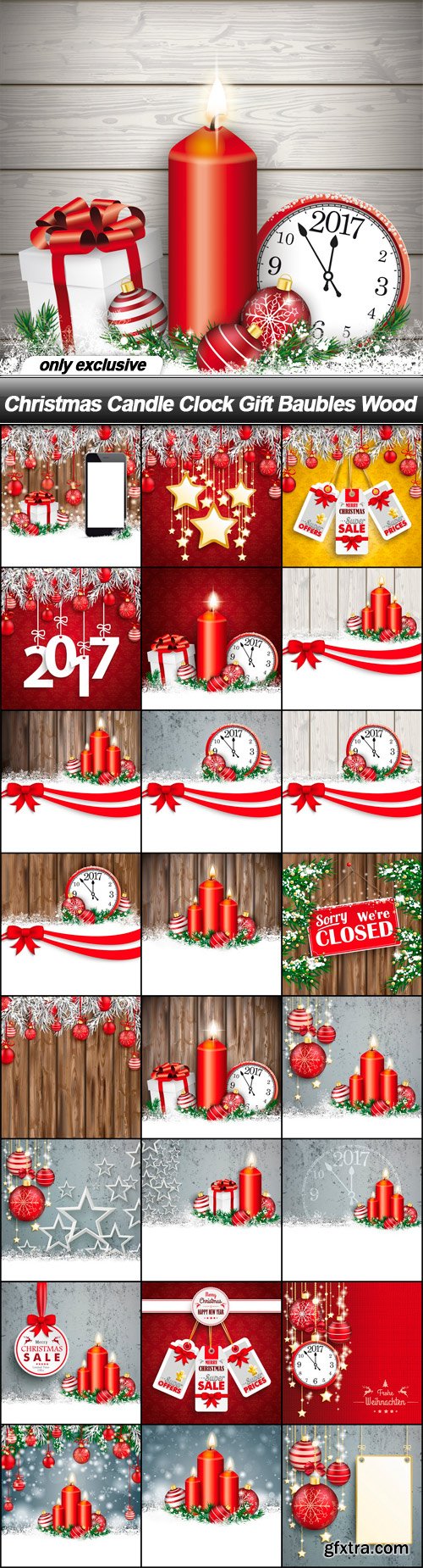 Christmas Candle Clock Gift Baubles Wood - 25 EPS