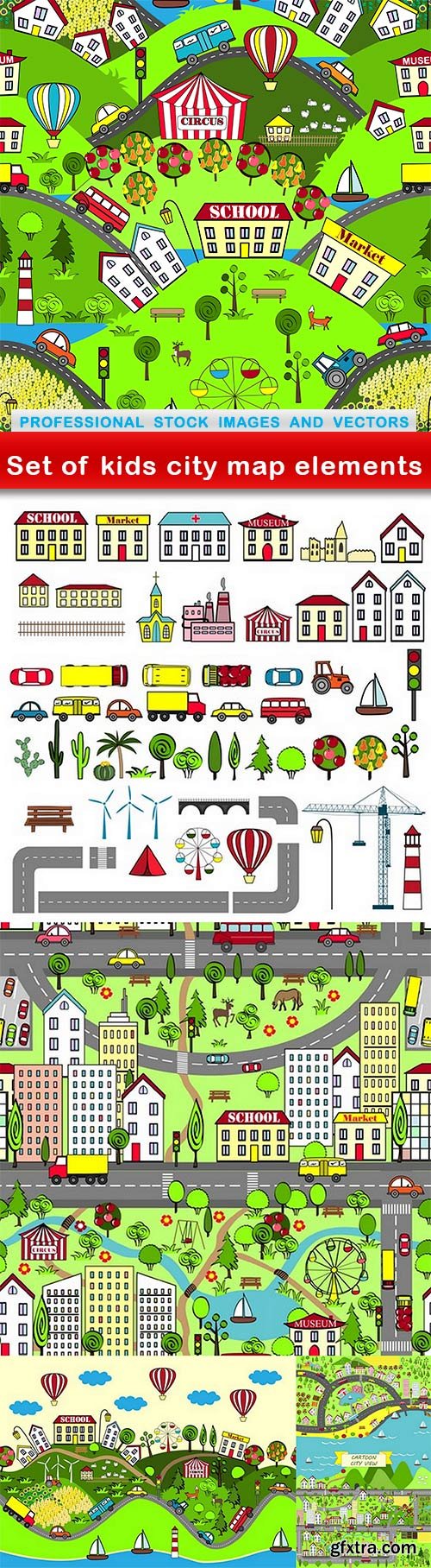 Set of kids city map elements - 6 EPS