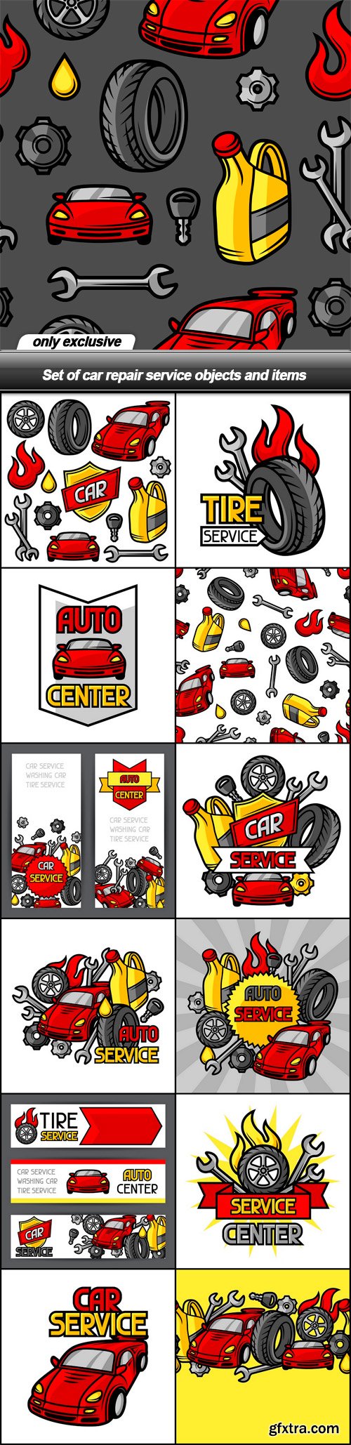 Set of car repair service objects and items - 13 EPS