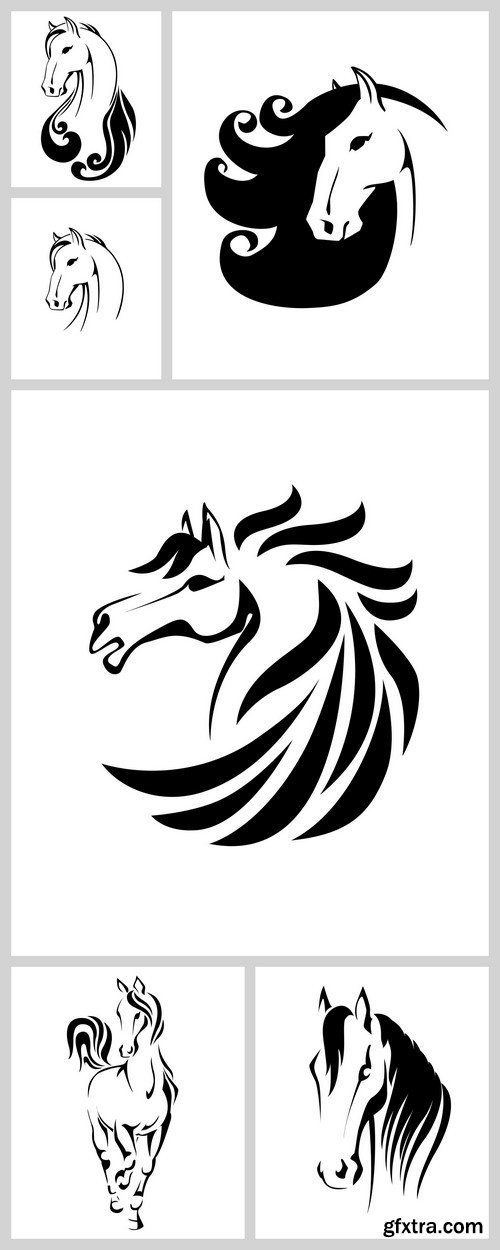 Horse head with flying mane vector illustration 6X EPS
