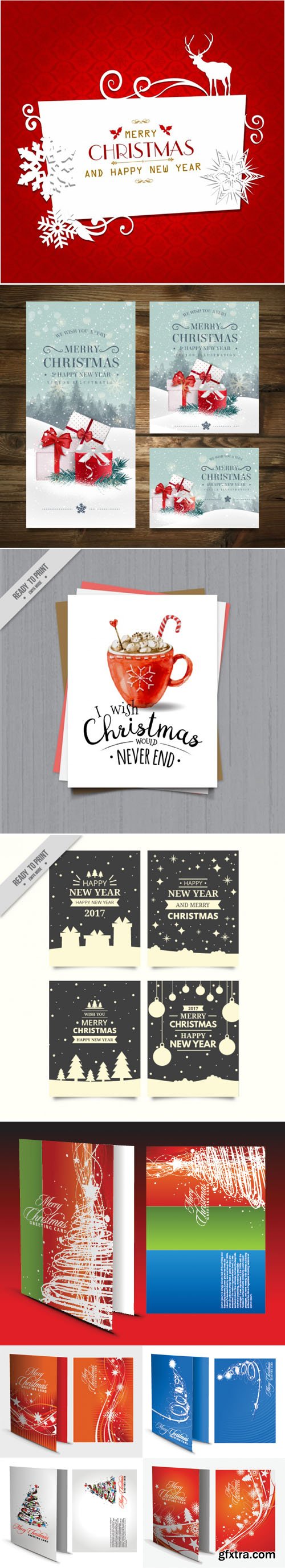 9 Beautiful Christmas Greeting Cards Vector Templates
