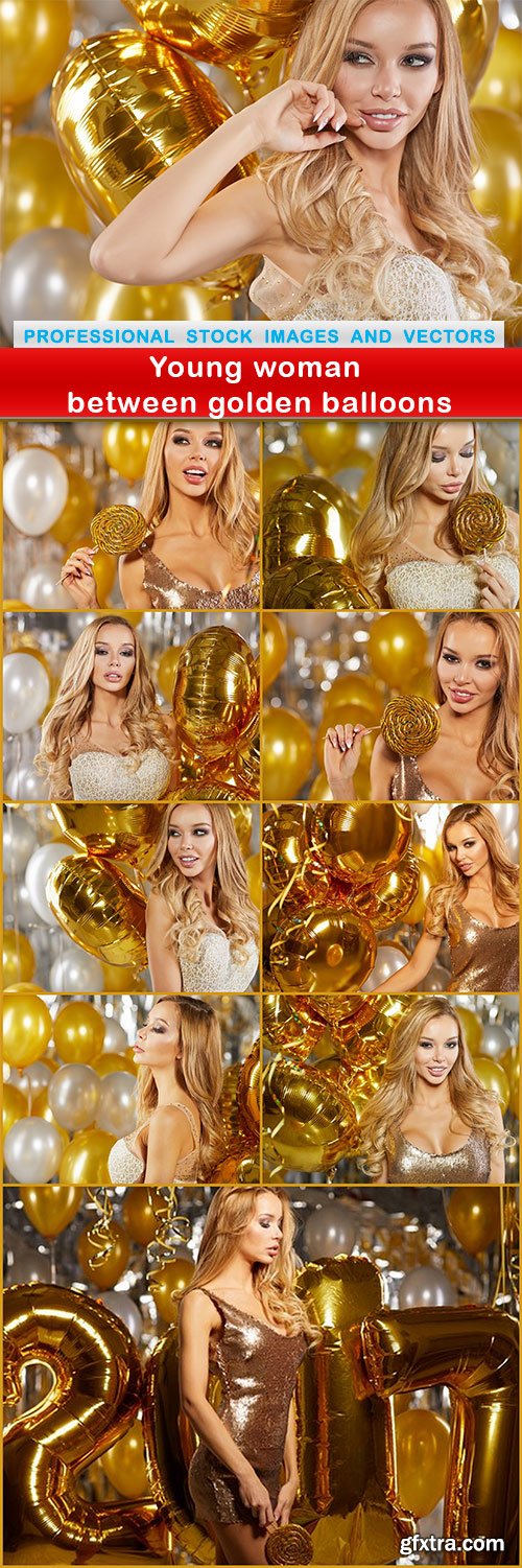 Young woman between golden balloons - 10 UHQ JPEG